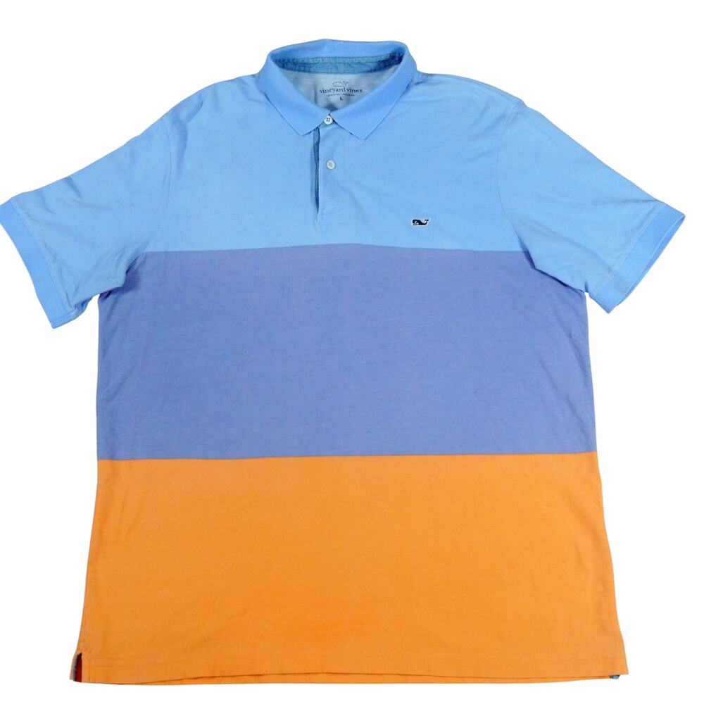 Vineyard Vines Color Block Preppy Blue Orange Polo Golf Shirt Men's Large